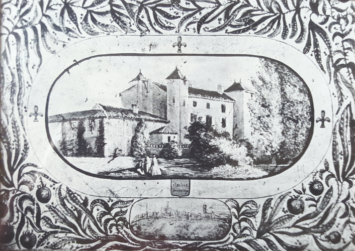 Black and white anqitue image of historic Logis de Forge